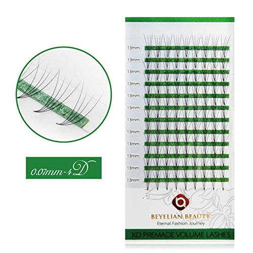 BEYELIAN 4D Premade Volume Eyelash Extensions Fans Lashes Semi Permanent Lash Extensions (0.07mm 13mm C Curl 108 pcs)