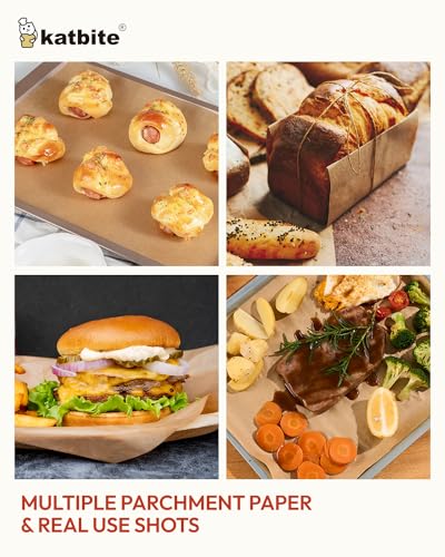 Image of Katbite 400PCS Unbleached Parchment Paper Sheets, 12 x 16 IN Pre-Cut Baking Parchment, Extra Strong, Heavy Duty Non-Stick Baking Paper for Half Sheet Cookie Bread Cake Pans, Grilling Meat Pizza,Oven
