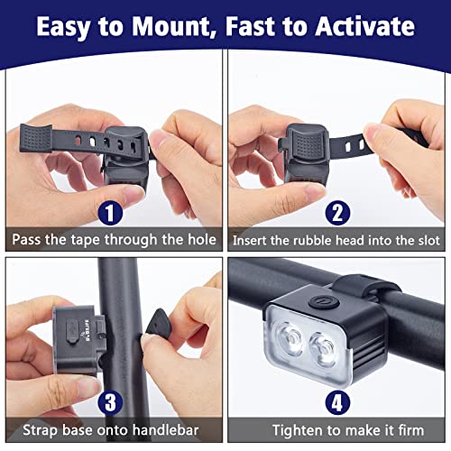 Powerful Rechargeable Bike Light Set - Smart Multi-Modes Ultra Bright Bicycle Front and Rear Lights with Spot & Flood Beams, Waterproof Headlight Taillight Set for Mountain, Road, Kids & City Bicycles — view 6