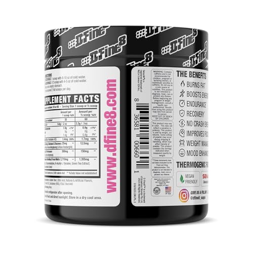 Image of Thermogenic Pre-Workout Energy Powder & Shredding Supplement, Boost Energy Mood & Focus, Sugar Free, Contains Senactiv, Endurance, 300mg Caffeine, N-Acetyl-L-Tyrosine (Pink Lemonade)
