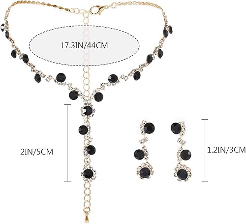 Miniatura 6 de Unicra Juego de joyas de boda con diamantes de imitación, collar de novia, pulsera, aretes, juego de bisutería para mujeres y novias