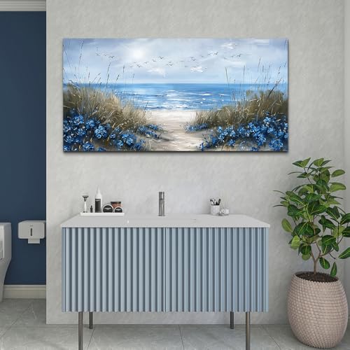 KELIYUAN Wall Art For Living Room Canvas Wall Decor For Bedroom Office Decorations Blue Ocean Wall Painting Sea Wave Pictures Artwork Modern Beach Posters Aesthetic Ready To Hang Home Decor 20"x40"