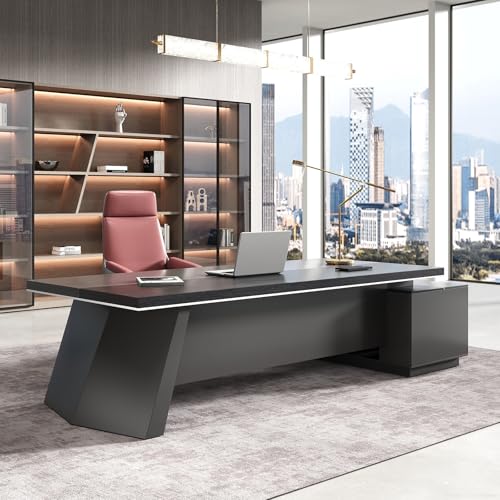 Nuipesn 79" L-Shaped Executive Desk, Left Return, Power Outlet & USB Ports, Storage Cabinet, Drawers & Cable Management, Dual-Tone Black