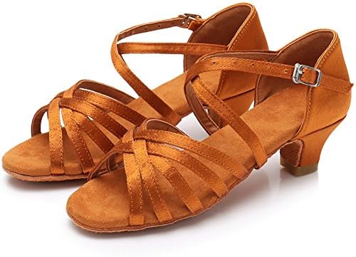 YKXLM Latin Dance Shoes Ballroom Women Salsa Tango Performance Practice Dancing Shoes.259,1.5" heel,Brown,8 US | Image 4
