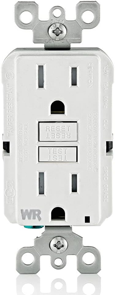 GFCI Weather-Resistant Outlet, 15 Amp, Self Test, Tamper-Resistant with LED Indicator Light, Outdoor Locations, GFWT1-W, White