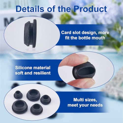 Image of GORGECRAFT 50Pcs 5 Sizes Rubber Hole Plug Black Silicone Snap in Type Locking Furniture Hole Stopper Tapered Round Waterproof Button Tube End Cover Inserts Fit for Bathtub Bottle 0.2-0.4 Inch Hole