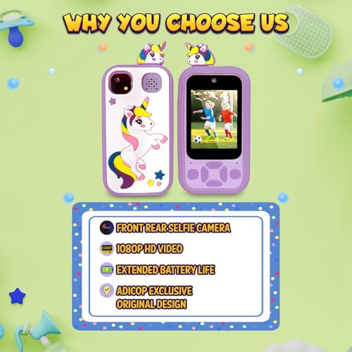 Image of Kids Smartphone Toy with MP3 Music Player Dual Camera for Selfies in-Built Games 2.4 inch Screen 8MP Camera Toys for Boys & Girls (Z7 Purple)