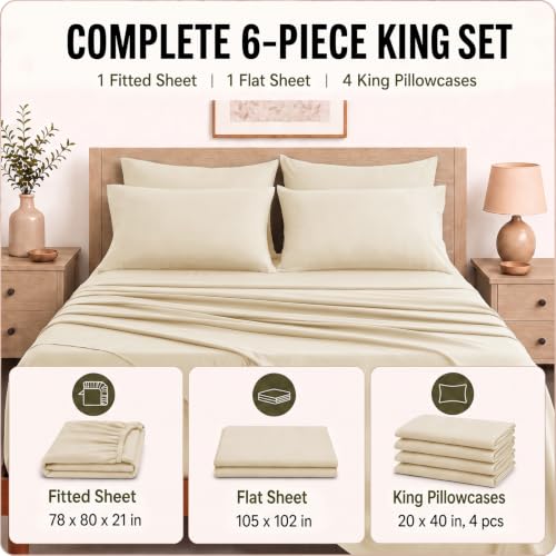 Image of CozyLux 6-Piece King Size Sheet Set, Fits 18-21 Inch Mattresses, Oeko-TEX