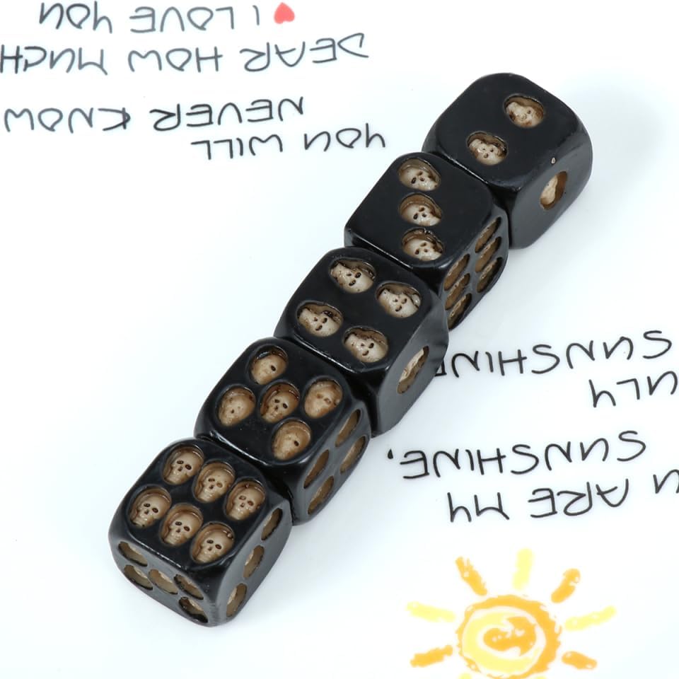 VICASKY Dice Set Skull 5 Pieces 6 Sided Gothic Skull Dice for Adults Great for Entertainment
