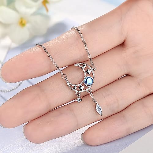 Collier argent 925 anti-noircissement avec pierre de lune et pampilles