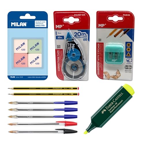 Pack Vuelta al Cole - Kit Material Escolar: Primaria, Secundaria y Universidad - Set Completo y Pack Ahorro - Mejores Marcas (Basic, 14)