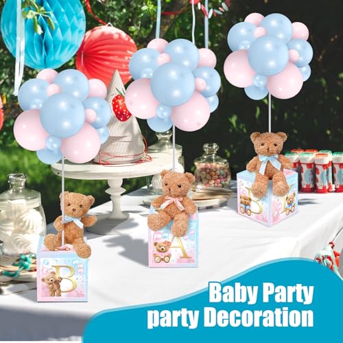 Image of Lenwen 6 Sets Baby Letter Boxes Decorations Table Centerpieces for Baby Shower Gender Reveal,Bear Stuffed Animals Balloon with Stand Plush Toy Boxes for Birthday Party Wedding(Bear,Pink Blue)