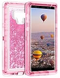 Coolden Galaxy Note 9 Case, Luxury Floating Glitter Case Sparkle Bling Quicksand Cover Clear Heavy Duty Bumper Dual Layer Anti-Drop PC Frame TPU Back for Samsung Galaxy Note 9, Pink