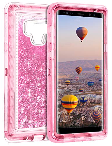 Coolden Galaxy Note 9 Case, Luxury Floating Glitter Case Sparkle Bling Quicksand Cover Clear Heavy Duty Bumper Dual Layer Anti-Drop PC Frame TPU Back for Samsung Galaxy Note 9, Pink