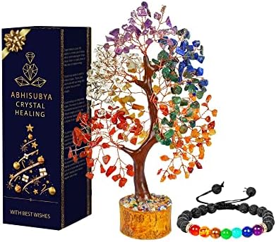 ABHISUBYA Crystals - Chakra Tree - Crystal Tree - Healing Crystals - Seven Chakra Tree - Crystals and Gemstones - Home Decor - Feng Shui Bonsai Tree - Meditation Accessories - Spiritual Gifts