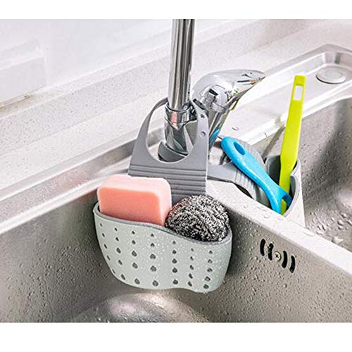 TuuTyss Double Solid Plastic Hanging Sponge Holder,Sink Caddy for Kitchen-Greyblue,Set of 1