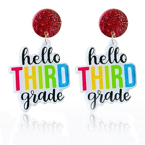 Skyfun Fun Teacher Earrings for Women 2025 Back to School Drop Dangle Acrylic Earring for Women Colorful First Day of School Earrings for Students Teacher Appreciation Gifts for 3rd Grade