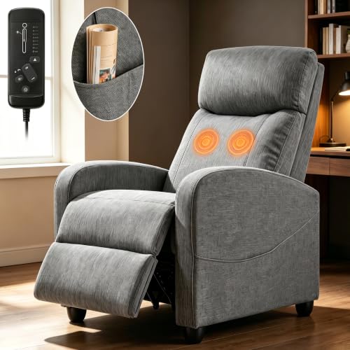 Sweetcrispy Massage Recliner Chair for Adults, Adjustable Home Theater Seating with Lumbar Support for Living Room, Modern Fabric Reclining, Cool Gray