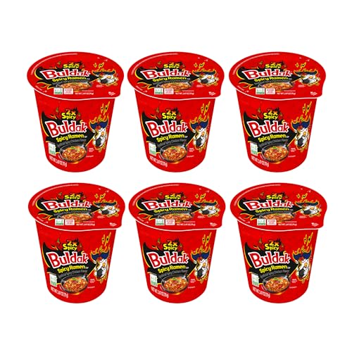 Buldak 2x Spicy Halal Cup Noodles – Korean Hot Chicken Ramen, Double Spicy Instant Noodles Multipack – 6 x 70g Cups (420g), Buldak Ramen Noodles