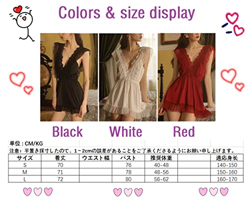 [Loradouphi] ベビードール レディース セクシーランジェリー 胸元花柄 刺繍レース スリップ シースルー リボン セクシー下着 Tバックショーツ キャミソール ネグリジェ 230503 - 画像3