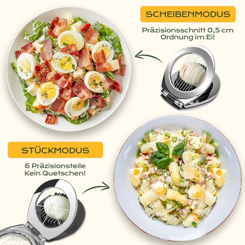 Foto von BIBURY Eierschneider aus Edelstahl, Eischneidewerkzeug, 2 in 1 Eierschneider Metall aus 304 Edelstahl, Professional Egg Slicer Schneider für Eier, Pilze, Erdbeeren, weiches Obst(spülmaschinenfest)