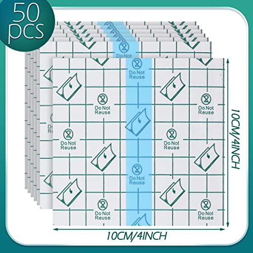 50 Pieces Transparent Stretch Adhesive Bandage Large Waterproof Bandage Transparent Film Adhesive Bandages (4 X 4 Inch) #TOP1