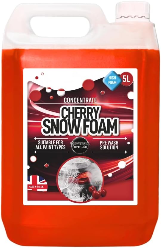 B4E Cherry Snow Foam 5L – High-Foam Car Shampoo for Foam Cannons & Pressure Washers – Cherry Scented Vehicle Cleaner for Cars, Vans & Motorbikes – Made in the UK