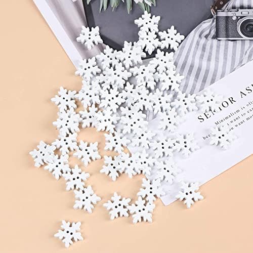 Healifty 100Pcs White Snowflake Buttons Christmas Wooden 18mm White Buttons Snowflakes Buttons Embellishments with 2 Holes for Knitting Sewing DIY Scrapbook Crafts Xmas Decoration 18mm