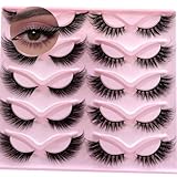 MAYMEET 3D False Eyelashes Faux Mink Fake Lashes 10 Pairs Fluffy Flutter Cat Eye & Fox Eye Styles,18mmm DIY Long Wispy Strip Soft Band for Beauty Makeup, Natural Dramatic Look