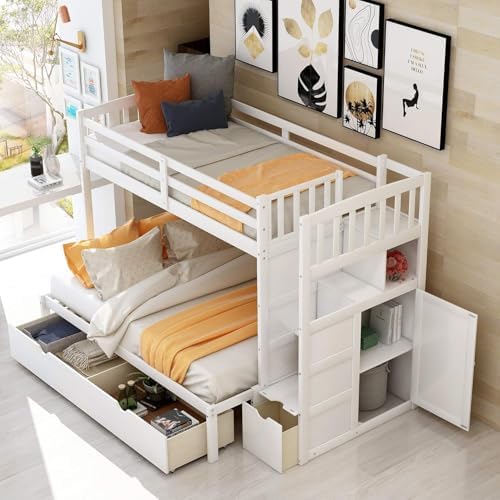 Amazon.com: MERITLINE Twin Over Twin/Full Convertible Bunk Bed with ...