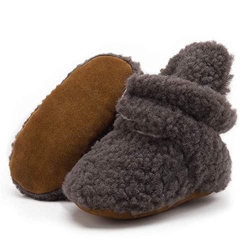 Image of HsdsBebe Unisex Newborn Baby Cotton Booties Non-Slip Sole for Toddler Boys Girls Infant Winter Warm Fleece Cozy Socks Shoes