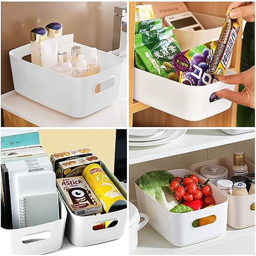 Dafencar Bac Rangement Plastique, 4 Paniers Plastique Durables, Robustes, Avec Poignées des Deux Côtés, Pour Cuisine, Salle de Bain, Chambre d'Enfant, Placard (Blanche) – vue 5