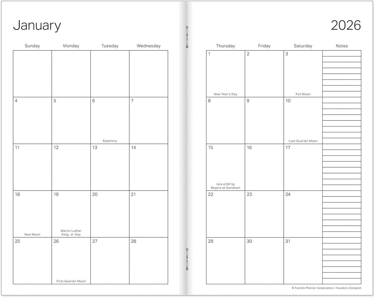 FranklinCovey - Travelers Planner Refill | Weekly Ring-Bound (Compact, Jan 2026 - Dec 2026)