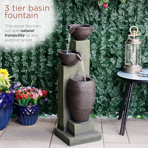 Alpine Corporation 32" Tall 3 Tier Basins Water Fountain with LED Lights, Waterfall Decor, Elegant Cascading Water Feature for Garden, Patio, Yard & Outdoor Spaces, Multi-Color by Alpine Corporation - Image 2
