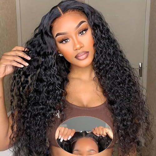 Perruque Femme Naturelle Bouclée Water Wave Glueless Wig Human Hair 18 Inch Perruque Sans Colle 4x4 Lace Wig Human Hair,Bandage Réglable Antidérapant Dentelle Prédécoupée Gagnez Du Temps