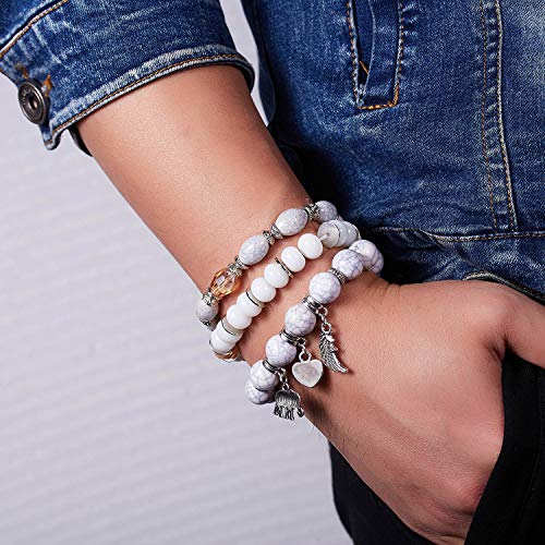Smalllove Bohemian Bracelets Set For Women Girls Multilayer Stretch Stackable Wing Tassel Love Charm Crystal Beaded Beach Boho Natural Stone (Elephant Beige) #TOP2