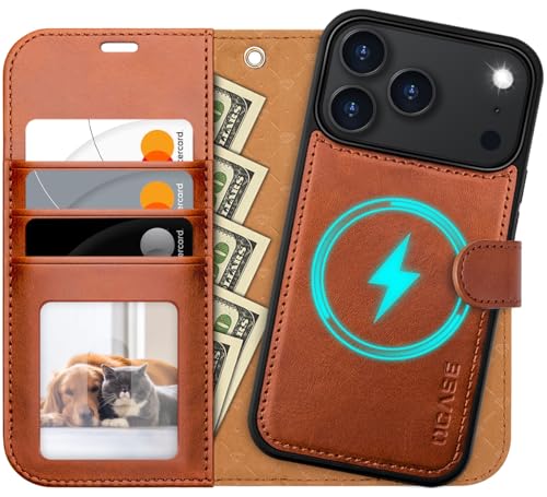 Coque pour iPhone 17 Pro antichoc amovible étui portefeuille cuir brun avec fentes RFID