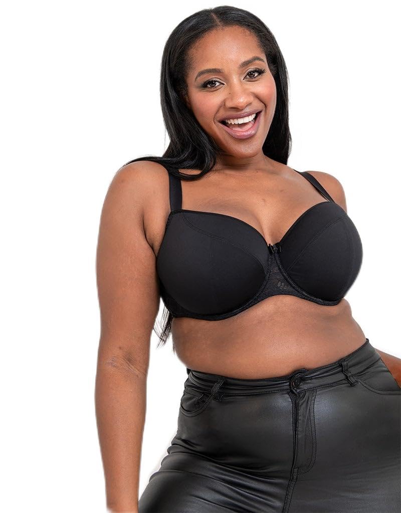 Flirtelle Emma Padded Underwired Balcony Bra Womens Lingerie, Black, D-K