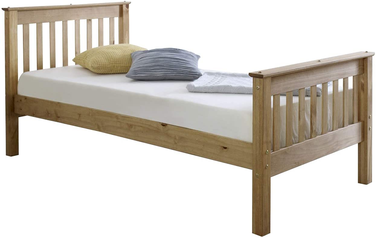 Save On Goods UK Pine Wood Natural Waxed Bed Frame,Bedstead. High Head End, High Foot End Shaker Rustic Mexican Style (3ft Single)