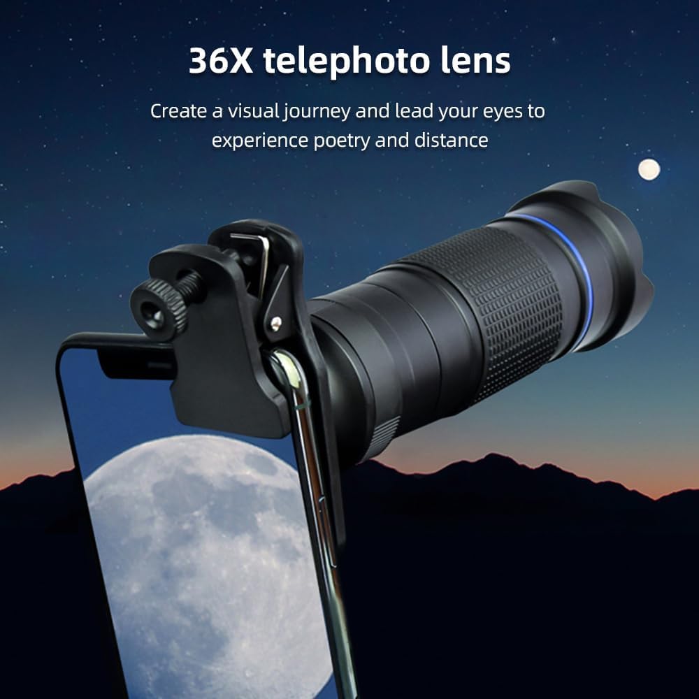 Andoer Teleobbiettivo 36X kit Obiettivo Fotocamera con Teleobiettivo per Telefono Cellulare con Mini Treppiede Clip per Escursioni in Campeggio Osservazione Della Fauna Selvatica Giochi Sportivi Sulla
