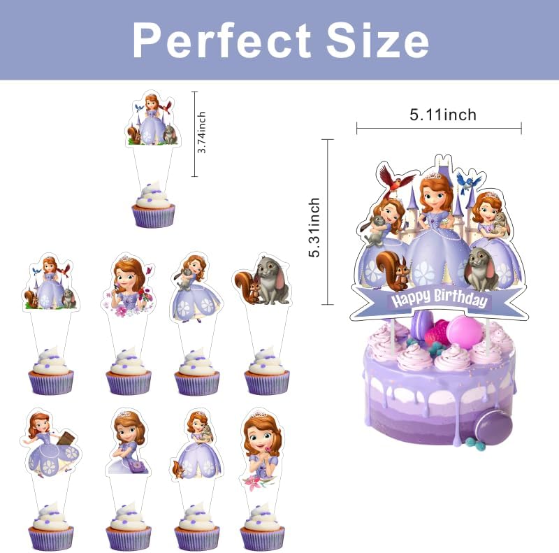 25pcs Sofia Princess Cake Decorations with 1pcs Cake Topper, 24pcs Cupcake Toppers for The Sofia Princess Birthday Party Supplies