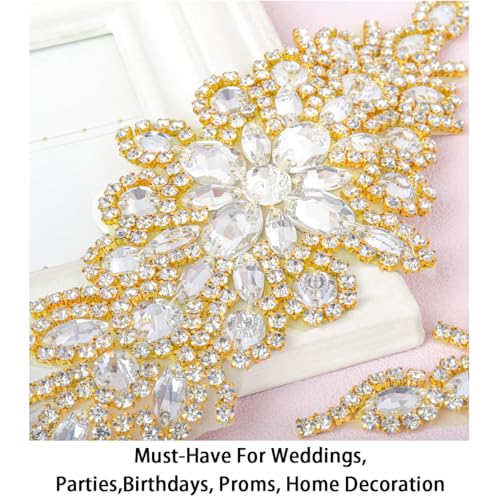 ShinyBeauty Rhinestone Bridal Belt - Wedding Sash with Crystal Applique4