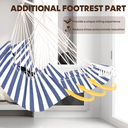 Image of Chihee Hammock Chair Hanging Chair with Foot Rest 2 Cushions Max 500lbs Robust Metal Spreader Bar Collapsible Easy Storage Soft Cotton Swing Chair Strong Strap Iron Carabiner Side Pocket Included