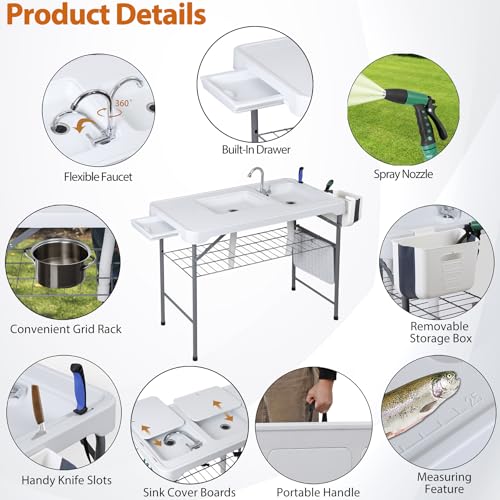 Fish Cleaning Table, Mesa Plegable Portátil para Limpieza de Pescado con Fregadero y Kit para Camping miniatura 5