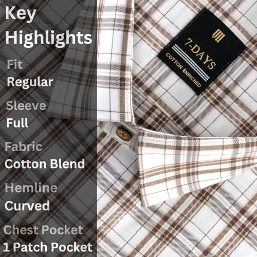 Image of 7-DAYS Men's Premium Checks Formal Shirt - Cotton Rich, Regular Fit, Full Sleeve, with Pocket, Wrinkle Resistant - Stylish Office & Everyday Wear.