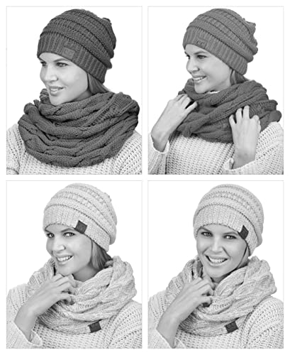C.C Unisex Soft Stretch Chunky Cable Knit Beanie and Infinity Loop Scarf Set2