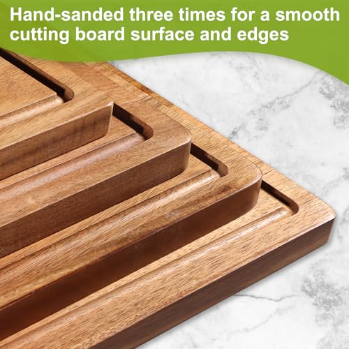 Tablas de cortar de madera Acacia, set de 4, con mango y ranura miniatura 3