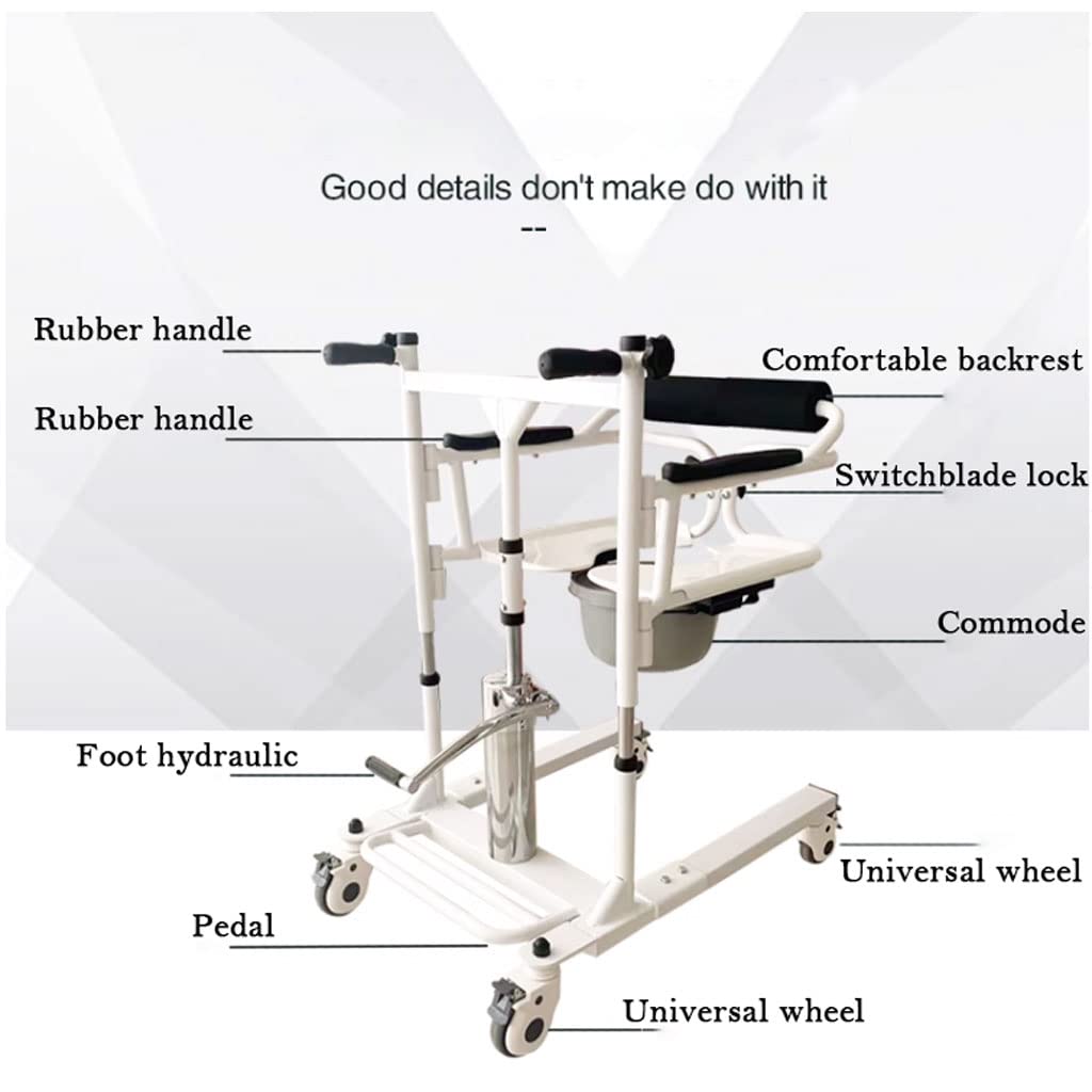 Hydrauliczny podnośnik pacjenta do użytku w domu, przenośny fotel do przenoszenia łóżka na toaletę z dzielonym siedziskiem o 180°, basen i taca na biurko, krzesło prysznicowe łazienkowe dla obłożnie