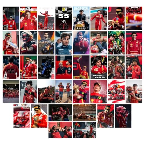 Image of Carlos Sainz Poster (Set of 40) | Formula One Carlos Sainz Mini Posters (15 x10 cm) | Ferrari F1 Poster Carlos Sainz Posters for Wall, Bedroom, Living room | Formula 1 Posters | Glue Dots Included