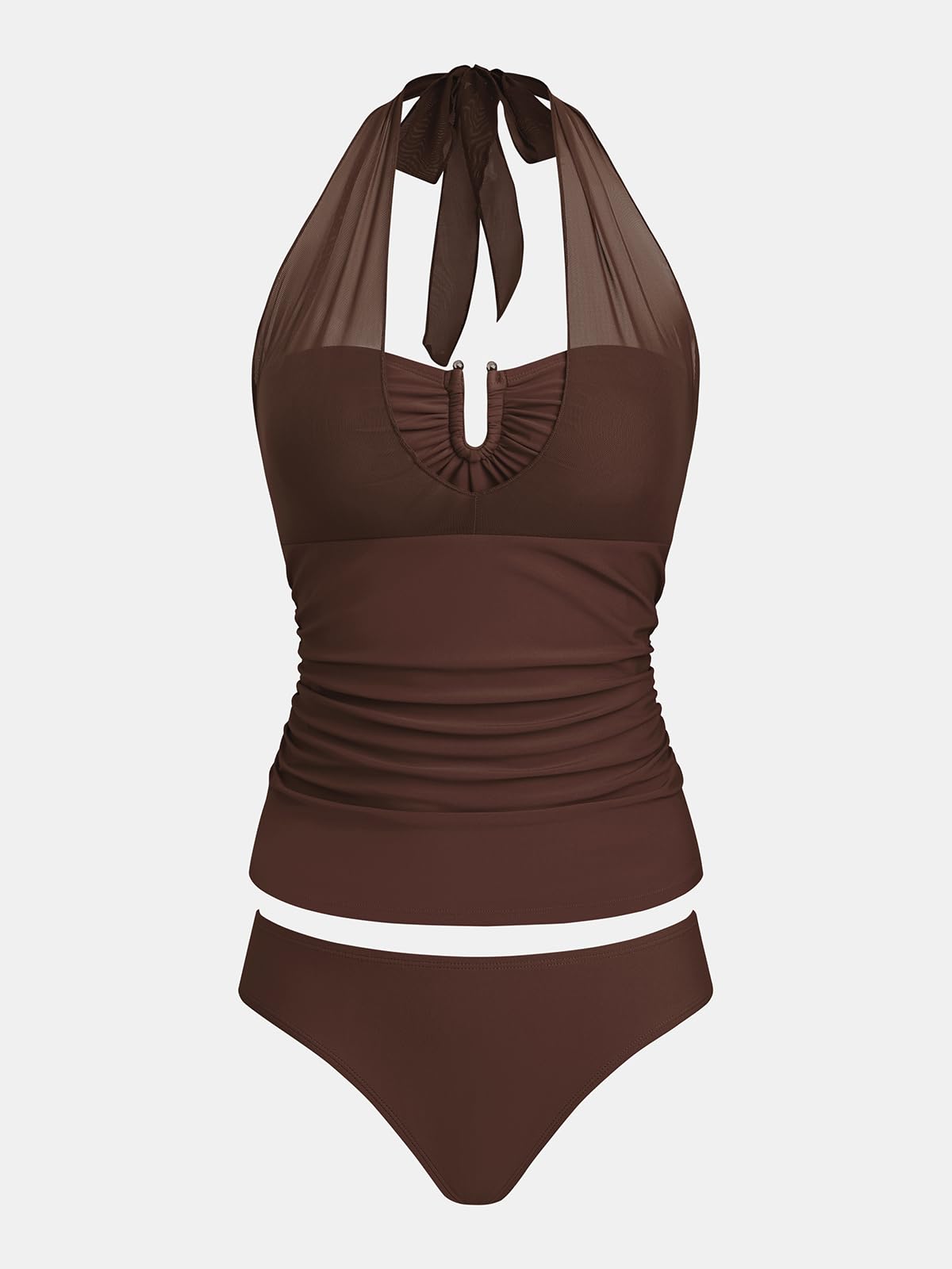 CUPSHE Tankini pour femme - Maillot de bain deux pièces en maille - Dos nu - Taille mi-haute - froncé